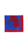 Alexander Mcqueen Negative Floral Print Wool Fringed Scarf In Blue