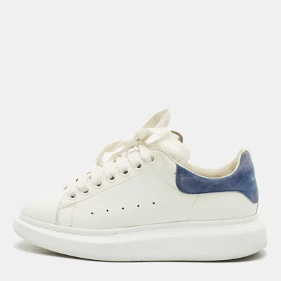 Pre-owned Alexander Mcqueen Blue/white Leather And Suede Oversized Lace Up Sneakers Size 38.5