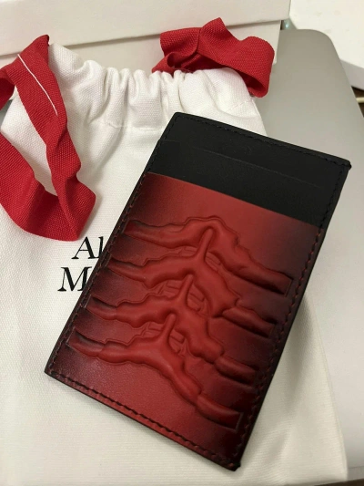 Pre-owned Alexander Mcqueen Bnwb  Embossed Rib Cage Card Holder In Red