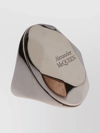 Alexander Mcqueen Bold Wide Band Stone Ring In Metallic