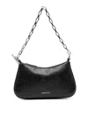 Alexander Mcqueen Curved Black Leather Shoulder Bag In Black
