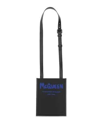 Alexander Mcqueen Smartphone Bag With Graffiti Logo In Black