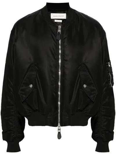 Alexander Mcqueen Mcqueen Graffiti Bomber Jacket In Black Polyfaille In 1010