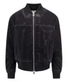 Alexander Mcqueen Black Bomber Jacket With Ghostwash Print In Cotton Denim Man In Black