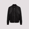 Alexander Mcqueen Solid Color Nylon Bomber Jacket With Contrasting Details In Black