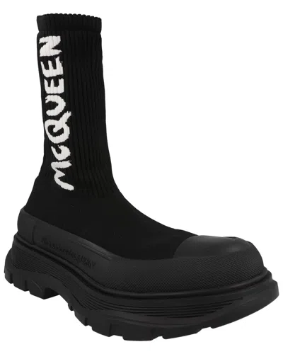Alexander Mcqueen Black Sock-style Logo-print Boots In Nero Scuri