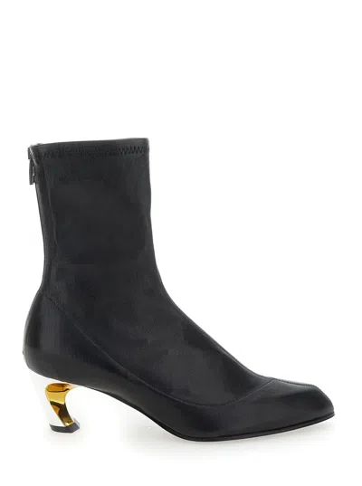 ALEXANDER MCQUEEN BLACK LEATHER ARMADILLO ANKLE BOOTS