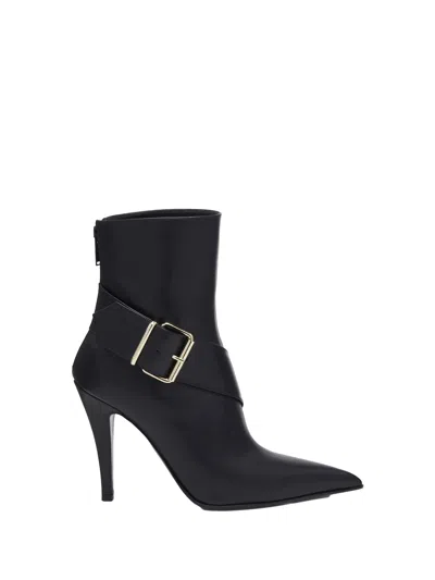 Alexander Mcqueen Calfskin Heron Buckle Heeled Boots 105 In Black