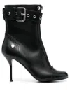 Alexander Mcqueen Heeled Biker Boots In Black+silver