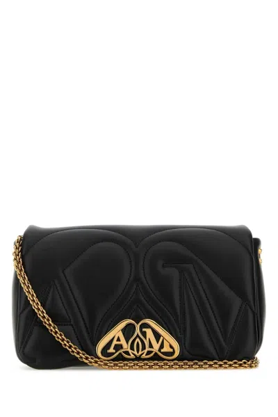 Alexander Mcqueen Black Leather Small Seal Shoulder Bag In Neutral