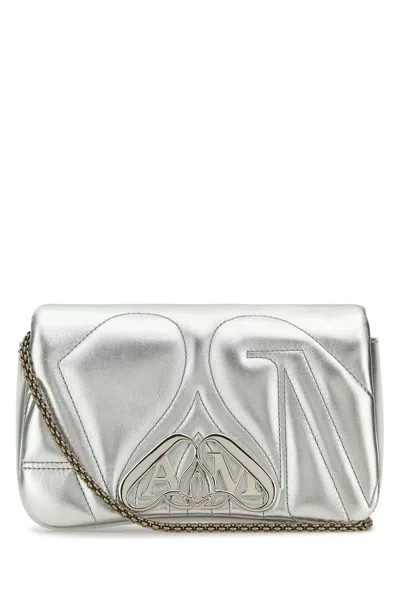ALEXANDER MCQUEEN ALEXANDER MCQUEEN SILVER LEATHER MINI SEAL CLUTCH