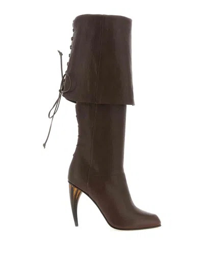 Alexander Mcqueen Horn Heel Boots In Brown