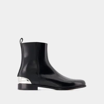 Alexander Mcqueen Bottines Metal Heel -  - Cuir - Noir/argenté In Black