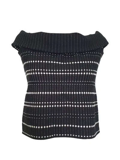 Pre-owned Alexander Mcqueen Bouclé-knit Off-shoulder Crop Top In Black