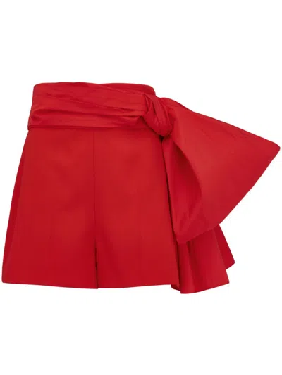 Alexander Mcqueen Red Bow-detail Wool Shorts
