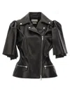 Alexander Mcqueen Women Sleeveless Leather Jacket With Knotted Drapery