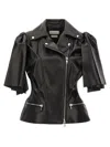 Alexander Mcqueen Sleeveless Leather Jacket With Knotted Drapery In Black