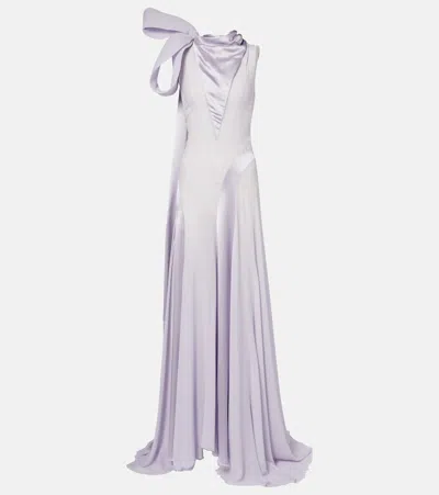 Alexander Mcqueen Bow-detail Satin-paneled Silk Gown In Purple