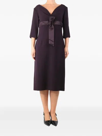 Pre-owned Alexander Mcqueen Bow-detail V-neck Midi Dress In Purple