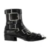 Alexander Mcqueen Boxcar Boots In Black/silver Leather In Black