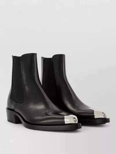 Alexander Mcqueen Boxcar Boots Lambskin Leather Metal Toe In Black