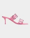 Alexander Mcqueen Boxcar Calfskin Dual-buckle Sandals In Sugar Pinksilver