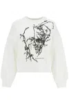 Alexander Mcqueen Boxy Cherry Blossom Skull Sweat In Bianco