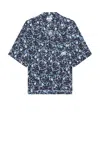Alexander Mcqueen Mcqueen Feather Print Boxy Camp Shirt In Blue