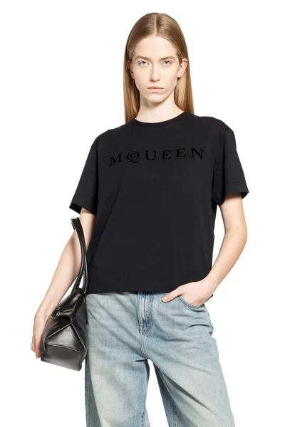 Alexander Mcqueen Boxy Velvet Logo Tee In Black