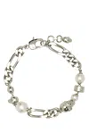 Alexander Mcqueen Silver Skull And Pearl Bracelet In Metallic