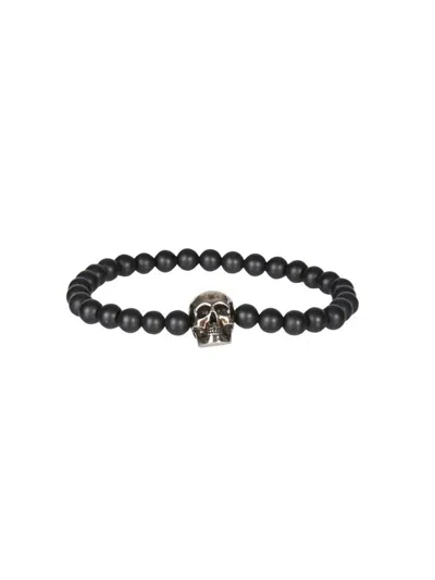 Alexander Mcqueen Alexander Mc Queen Skull Bracelet With Black Pearls