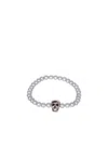 Alexander Mcqueen Beaded Skull Silver Bracelet In Grey
