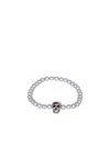 Alexander Mcqueen Beaded Skull Silver Bracelet In Grey