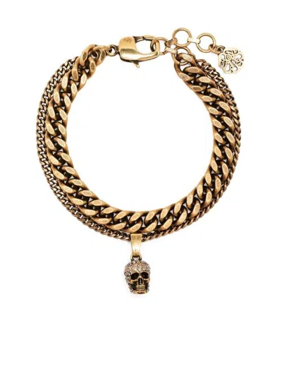 Alexander Mcqueen Gold Pave Double Chain Bracelet In Oro