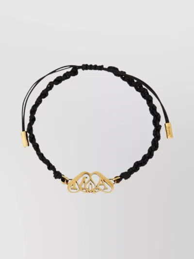 Alexander Mcqueen Braided Friendship Bracelet "seal" Logo In Black