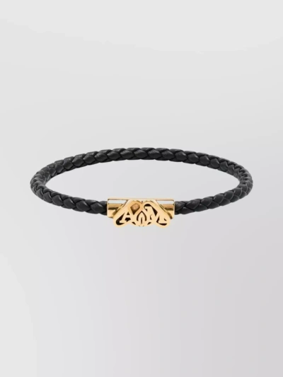 ALEXANDER MCQUEEN BRAIDED LEATHER BRACELET WITH GOLD SEAL LOGO