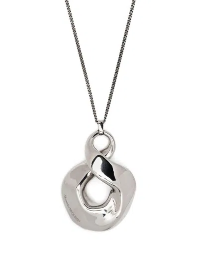 Alexander Mcqueen Brass Necklace With Oversized Pendant In Silver