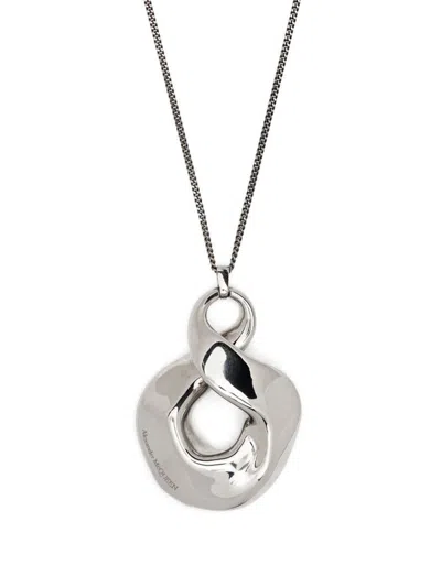 Alexander Mcqueen Brass Necklace With Oversized Pendant In Silver