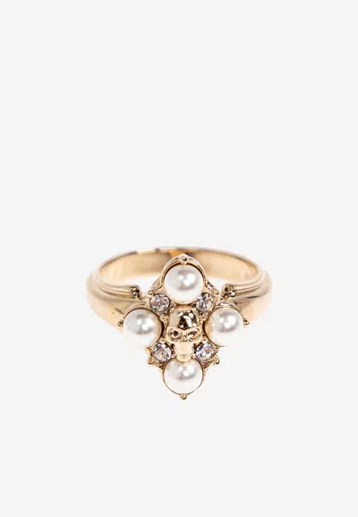 Alexander Mcqueen Brass Skull Ring In Gold