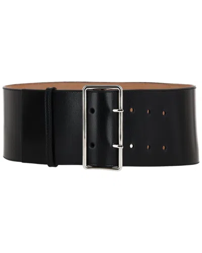 Alexander Mcqueen Leather Belt With Silver-tone Buckle 85mm In Black