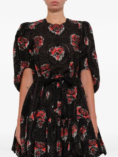 Alexander Mcqueen Broderie-anglaise Printed Dress In Black