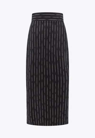 Alexander Mcqueen Broken Pinstripe High-waist Midi Skirt In Black