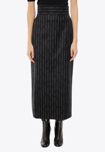 Alexander Mcqueen Broken Pinstripe Midi Pencil Skirt In Black