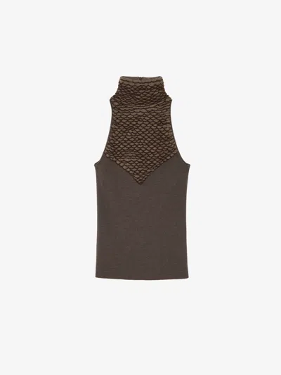 Alexander Mcqueen Mcqueen Wool Blend High Neck Sleeveless Top In Brown