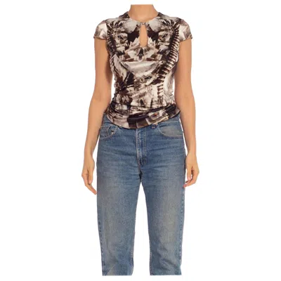 Pre-owned Alexander Mcqueen Brown & White Viscose Swarovski Collection As-is Dress