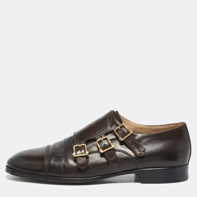 Pre-owned Alexander Mcqueen Brown Leather Embellished Monk Strap Loafers Size 43
