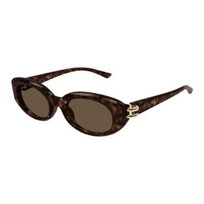 Alexander Mcqueen Brown Oval Ladies Sunglasses Am0469s 002 50 In Metallic