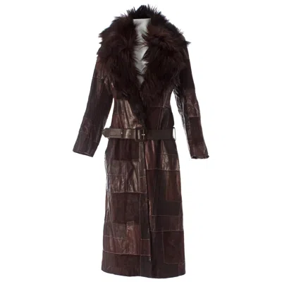 Pre-owned Alexander Mcqueen Brown Patchwork Leather Coat With Goat Hair, Eshu, Fw 2000