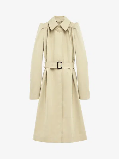 Alexander Mcqueen Belted Coat With Puff Sleeves In Neutral