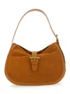 Alexander Mcqueen Brown Shoulder Bag With Adjustable Shoulder Strap And T Buckle Closure On The Front In Suede Woman In Neutral
